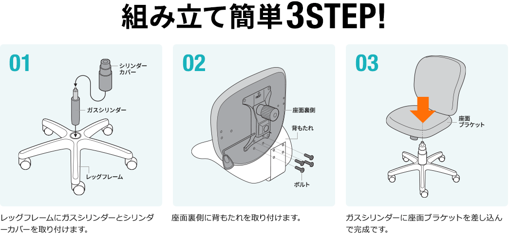 組み立て簡単3STEP!