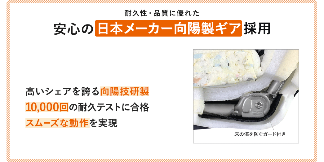 耐久性品質に優れた安心の日本製ギア