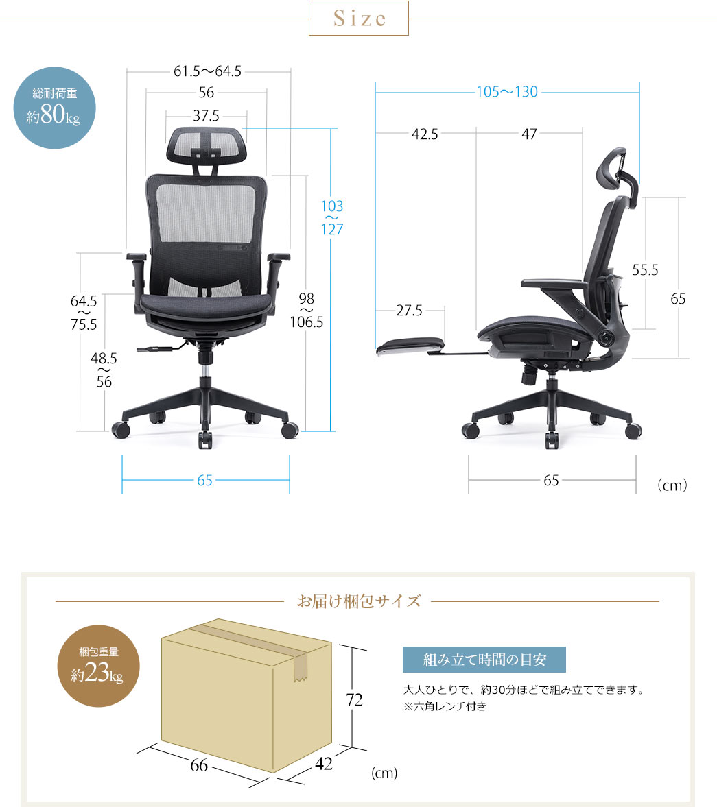 Size　総耐荷重約80kg