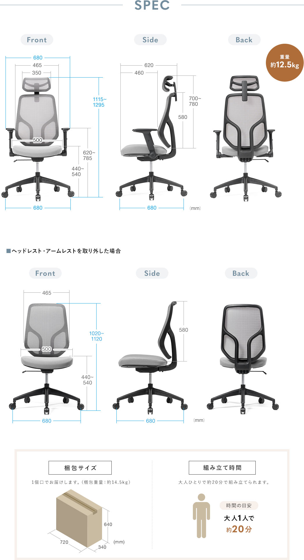 SPEC 重量約12.5kg