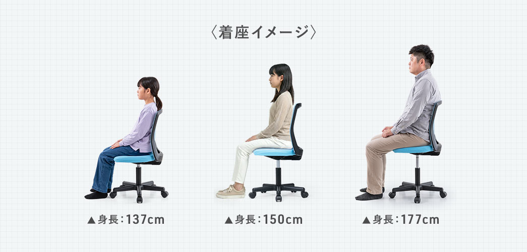 着座イメージ、身長:137cm、身長:150cm、身長:177cm。