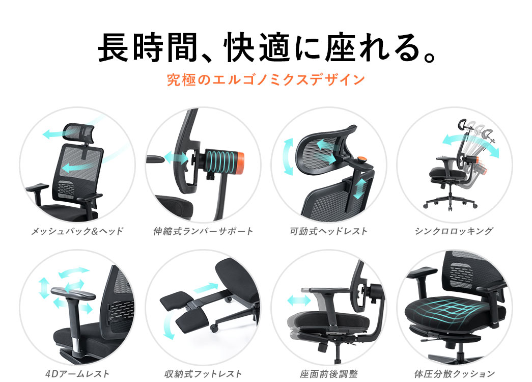 長時間、快適に座れる。 究極のエルゴノミクスデザイン