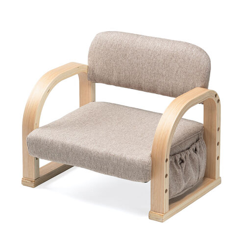 高座椅子 肘置き付き 座面3段階高さ調整 小物ポケット ライトブラウン