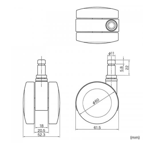 椅子用ウレタンキャスター 大型 直径60mm 交換用 5個入り 1脚分 【対応をご確認ください】