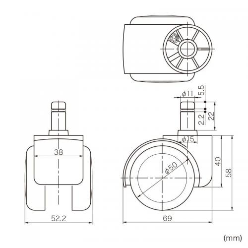 椅子用ウレタンキャスター グレー 交換用 5個入り 1脚分