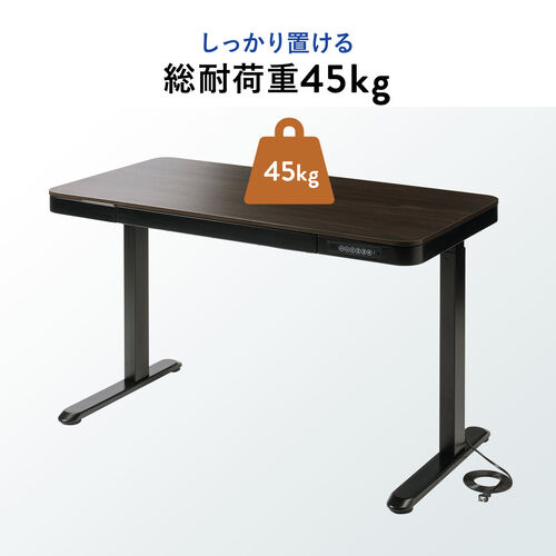 電動昇降デスク 引き出し付き 幅120cm 奥行60cm メモリー機能付き 充電機能付き