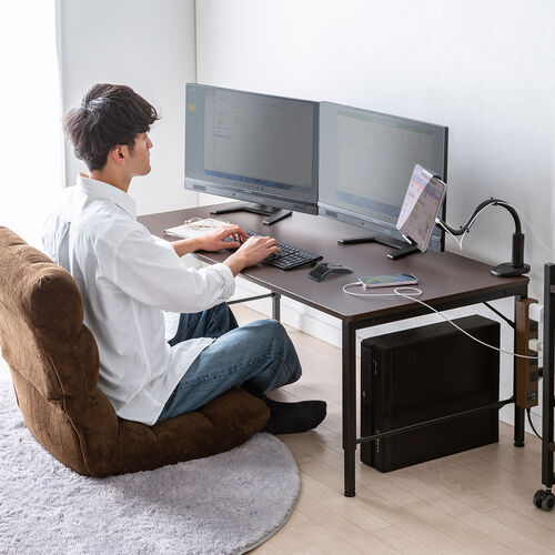 ローデスク ローテーブル 高さ調整 5段階調整 幅120cm 奥行60cm タップ受け パソコンデスク パソコンテーブル ゲーミング ブラウン