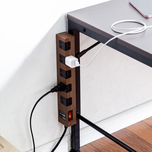 ローデスク ローテーブル 高さ調整 5段階調整 幅120cm 奥行60cm タップ受け パソコンデスク パソコンテーブル ゲーミング ブラウン