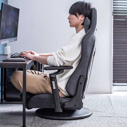 回転台つき ゲーミング座椅子 スエード調生地 135°リクライニング 5Dアームレスト
