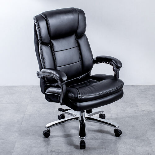 【アウトレット】高耐荷重レザーチェア 耐荷重200kg PUレザー シンクロロッキング ブラック