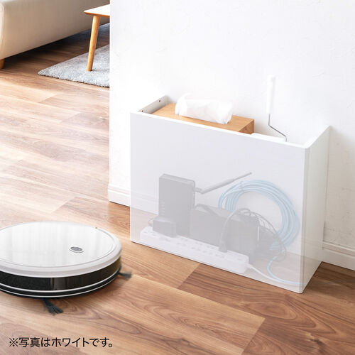 ルーター収納ボックス・目隠しボックス・ケーブルボックス コンセント付き 木製 スリム 壁面収納 電話台 幅50cm ライトブラウン