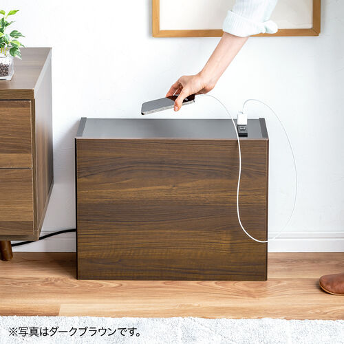 ルーター収納ボックス・目隠しボックス・ケーブルボックス コンセント付き 木製 スリム 壁面収納 電話台 幅50cm ホワイト
