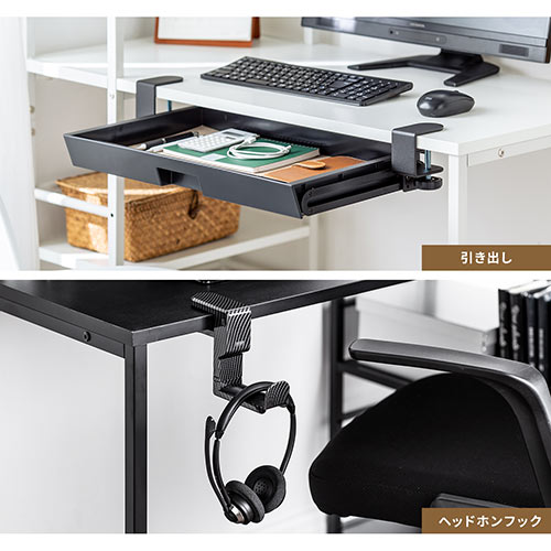 シェルフデスク パソコンデスク 収納ラック 勉強机 書斎デスク 幅112cm 奥行55cm ブラック