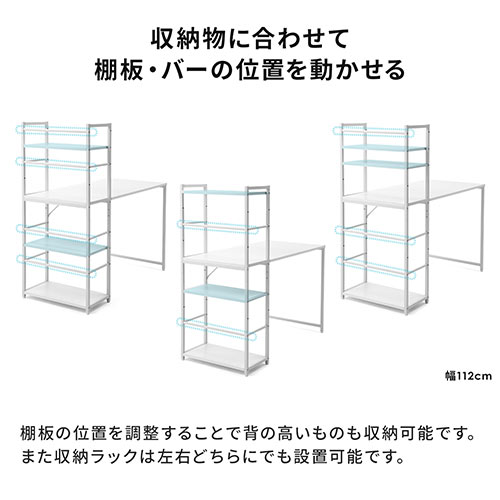 シェルフデスク パソコンデスク 収納ラック 勉強机 書斎デスク 幅112cm 奥行55cm ホワイト