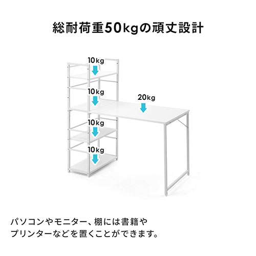 シェルフデスク パソコンデスク 収納ラック 勉強机 書斎デスク 幅112cm 奥行55cm ホワイト