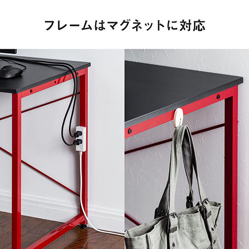 【在庫限り】ゲーミングデスク 幅100cm 奥行60cm カーボン調天板 レッドフレーム