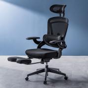 独立型ランバーサポートつき ワークチェア オットマン 跳ね上げ式アームレスト付き ロッキング機構 ブラック