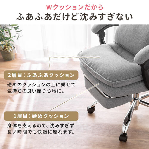 ソファのようなリクライニングチェア オットマン内蔵 布 ファブリック生地 ダブルクッション 170°リクライニング グレー