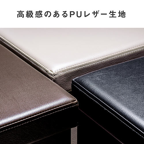 折りたたみ収納スツール PUレザー 幅38cm 耐荷重100kg ブラック