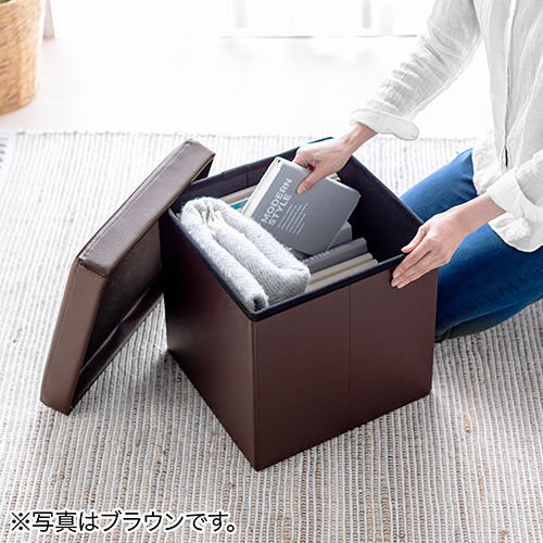 折りたたみ収納スツール PUレザー 幅38cm 耐荷重100kg ブラック