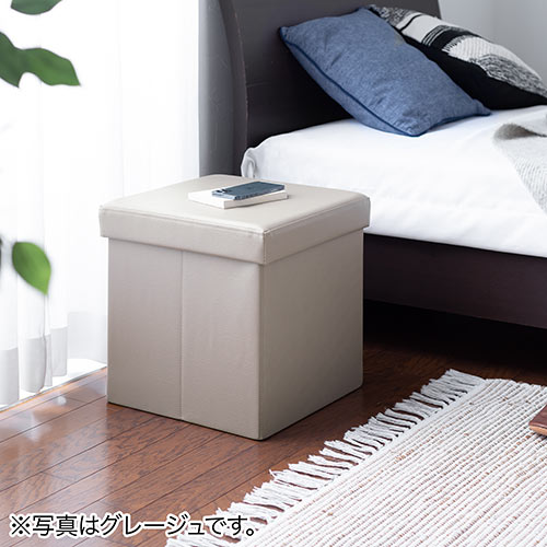 折りたたみ収納スツール PUレザー 幅38cm 耐荷重100kg ブラウン