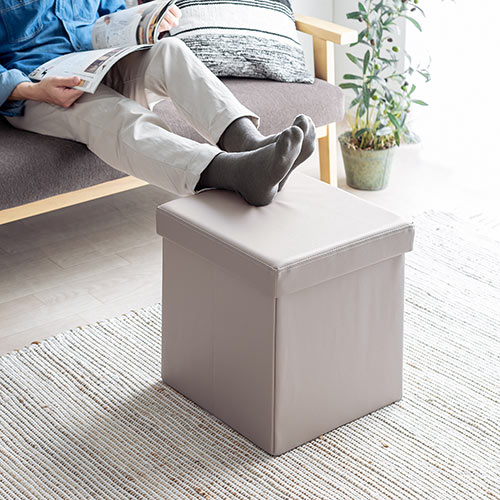 折りたたみ収納スツール PUレザー 幅38cm 耐荷重100kg グレージュ