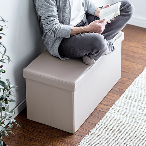 折りたたみ収納スツール PUレザー 幅76cm 2人掛けサイズ 耐荷重200kg グレージュ