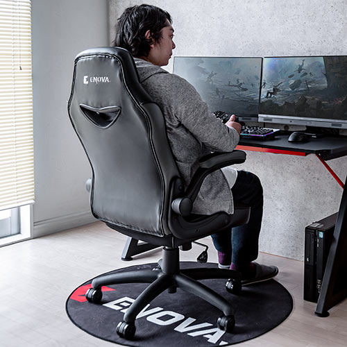 ゲーミングチェア 跳ね上げ式アームレスト ロッキング PVCレザー生地 ハイバック