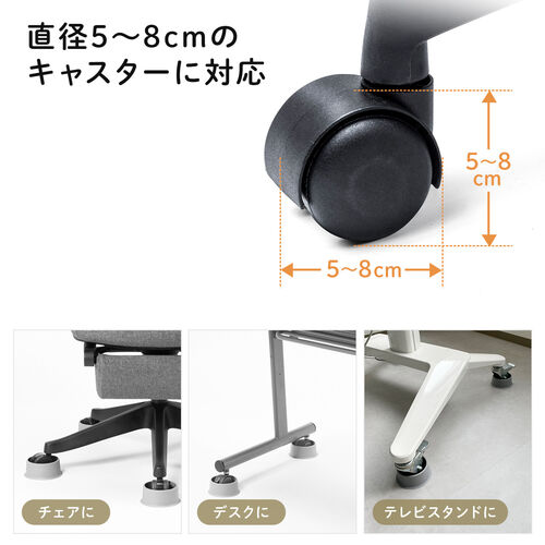 キャスターカバー  チェア用 障害除け ケーブル断線防止 ペット巻き込み防止 グレー 5個入り 直径50～80mm対応
