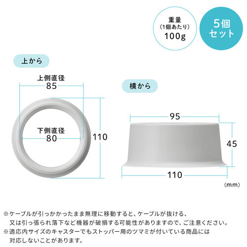 キャスターカバー  チェア用 障害除け ケーブル断線防止 ペット巻き込み防止 グレー 5個入り 直径50～80mm対応