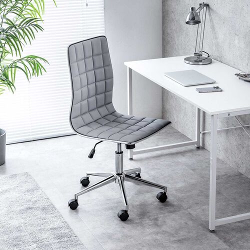 シンプルデザインチェア PUレザー生地 ロッキング機能 グレー