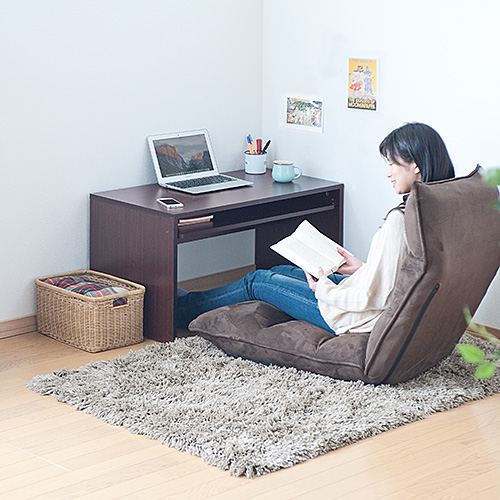 ローデスク(木製・収納付・幅85cm・奥行45cm・ダークブラウン)