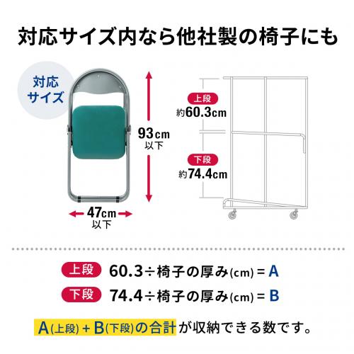 パイプ椅子・折りたたみ椅子用 収納台車 チェアポーター キャスター付き 30脚収納 ホワイト