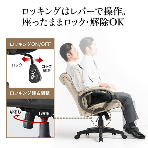 プレジデントチェア ロッキング ミドルバック PUレザー生地 肘掛け付き ブラック 150-SNCL011BK