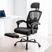 オットマン内蔵 ワークチェア ヘッドレスト ランバーサポートつき 120°リクライニング