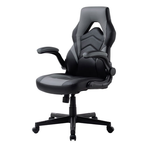 【アウトレット】オフィスチェア(ゲーミング仕様・肘掛け跳ね上げ式・PUレザー・ブラック・グレー)