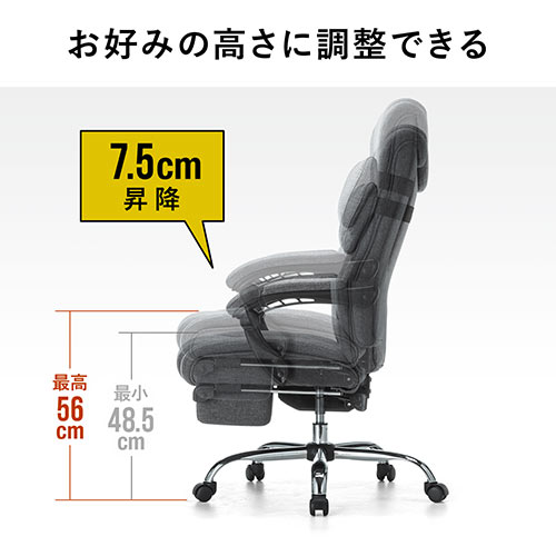 【寝られる椅子】リクライニングチェア オットマン内蔵 ファブリック 布張り ヘッドレスト ランバーサポート 無段階約160°リクライニング