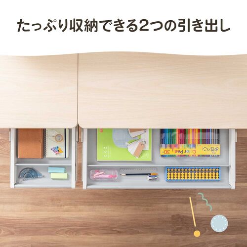 学習机 多機能 手動昇降 チルト天板 シェルフ付き ホワイト