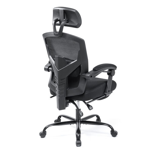 オットマン内蔵 ワークチェア ヘッドレスト ランバーサポートつき 120°リクライニング
