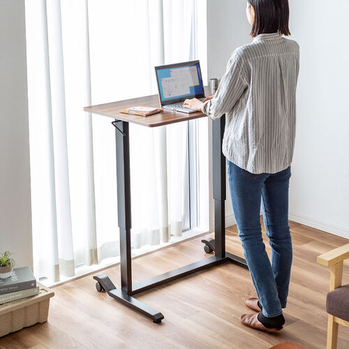 昇降デスク ガス圧昇降 スタンディングデスク軽量 作業台 座りすぎ防止 幅90cm 奥行60cm 木目