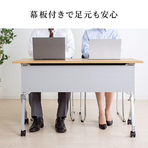 折りたたみテーブル 学習塾机 テレワーク向け 幅120cm 奥行60cm キャスター付き 中棚付き 木目調