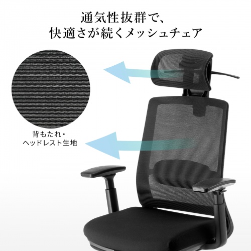オフィスチェア メッシュ シンクロロッキング 3Dアームレスト ハイバック 座面メッシュ オットマン 4D ランバーサポート ハンガー付き
