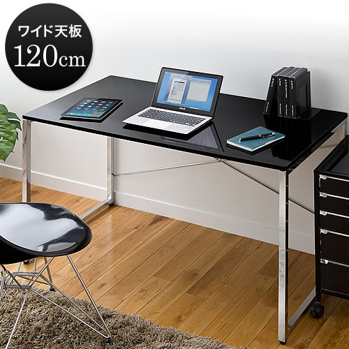 【在庫限り】光沢天板 パソコンデスク 幅120cm 奥行60cm 高さ70cm ワークデスク ブラック