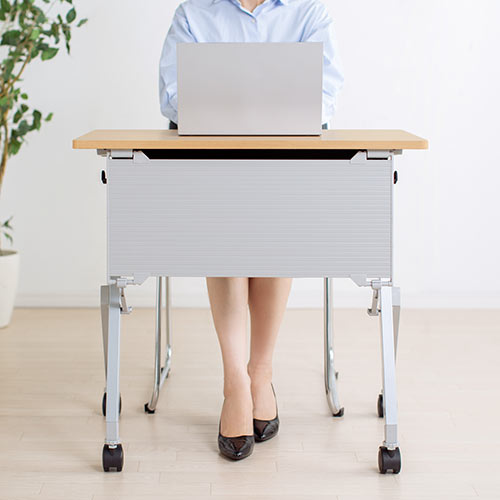 折りたたみテーブル 学習塾机 テレワーク向け 幅75cm 奥行45cm キャスター付き 中棚付き 木目調