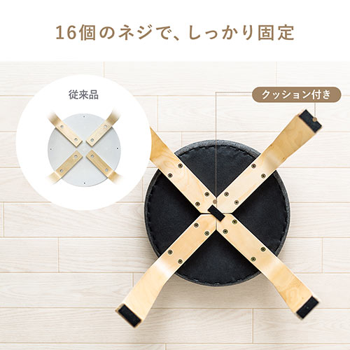 丸椅子 クッション 布 木製脚 スツール スタッキング ブラック
