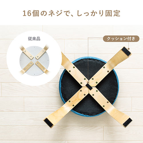 丸椅子 クッション 布 木製脚 スツール スタッキング おしゃれ ブルー