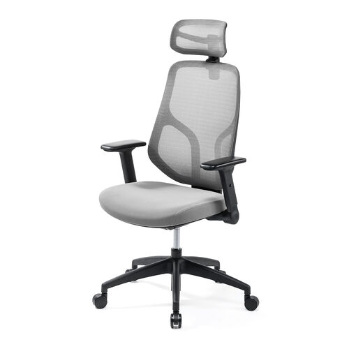 【12/26 16時まで特価】【在庫限り】メッシュチェア 体重感知式ロッキング  ロッキング固定 ミドルバック ヘッドレスト アームレスト モールドウレタン キャスター グレー