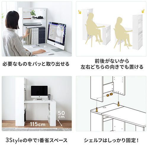 シェルフデスク ユニットデスク 棚付きデスク パソコンデスク パソコンラック 書斎デスク 幅115cm 奥行50cm