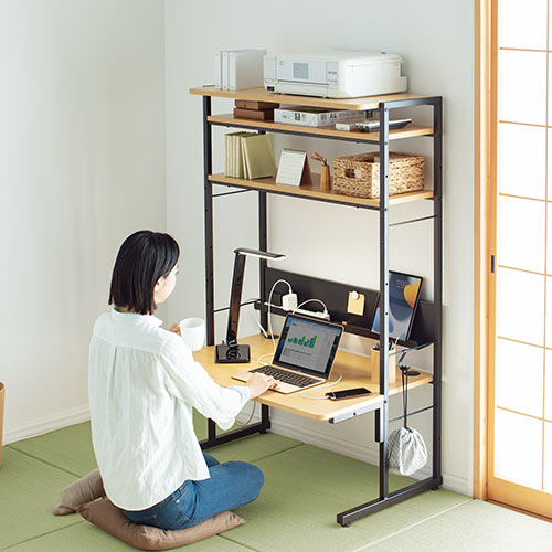 【在庫限り】パソコンラック パソコンデスク 高さ可変 3WAY 書斎デスク プリンタラック 幅900 ライトブラウン