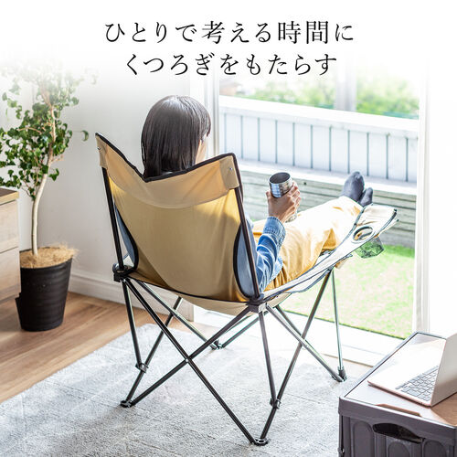 【在庫限り】折りたたみチェア オットマン内蔵型 収納袋付き アウトドアチェア グリーン